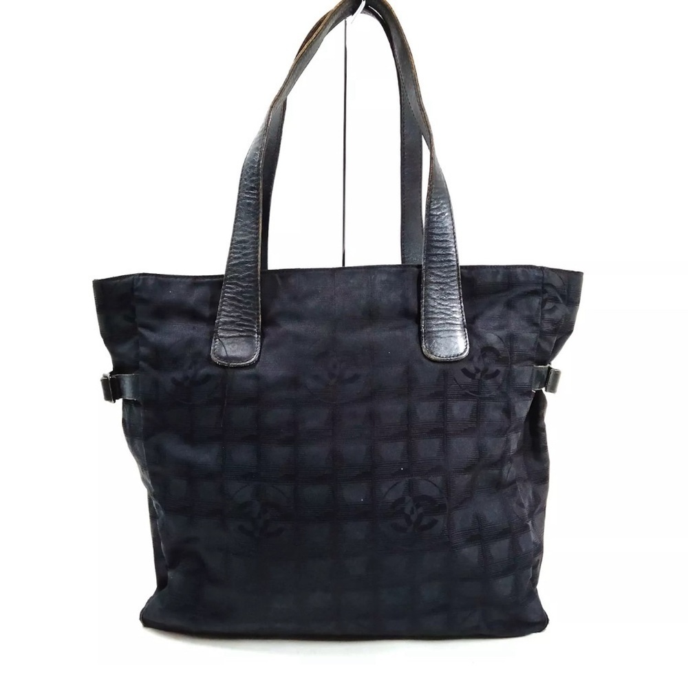 CHANEL Black Quilted Canvas Tote with Leather Handles